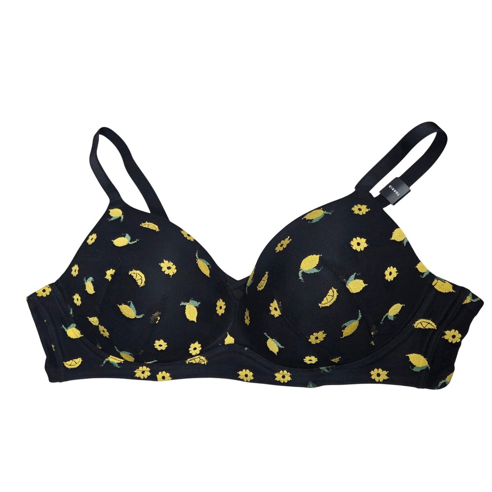 Torrid Dream Wire Free Push Up Bra 48B Black Lemon Floral Embroidered Wireless